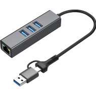Сетевой адаптер с USB-хабом DYNAMODE 4-in1 USB-C/USB-A to 3xUSB3.0, LAN