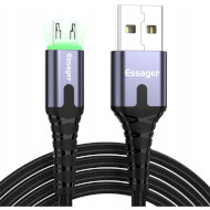 Кабель ESSAGER LED Light USB Charging & Data Cable USB-A to Micro-USB 2.4A 2м Black (EXCM-XGA0G)