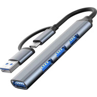 USB-хаб DYNAMODE 4-in1 USB-C to 1xUSB3.0, 3xUSB2.0 Gray