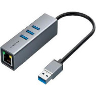 Сетевой адаптер с USB-хабом CABLETIME USB-A to 3xUSB3.0, RJ-45 (CA913374)