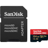 Карта памяти SANDISK microSDXC Extreme Pro 64GB UHS-I U3 V30 A2 Class 10 + SD-adapter (SDSQXCU-064G-GN6MA)