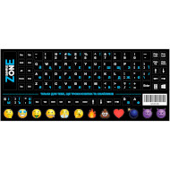 Наклейки на клавиатуру SampleZone чёрные с белыми и синими буквами, EN/UA/RU (SZ-BK-BS)