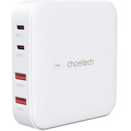 Зарядное устройство CHOETECH PD8008 100W 2xUSB-A, 2xUSB-C, PD3.0, QC3.0, GaN Wall Charger White