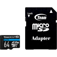 Карта памяти TEAM microSDXC Elite 64GB UHS-I U3 V30 A1 Class 10 + SD-adapter (TEAUSDX64GIV30A103)