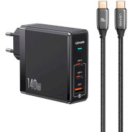 Зарядное устройство USAMS US-CC168 T52 140 W GaN Fast Charger Black w/Type-C to Type-C cable (UMXLOGTC01)