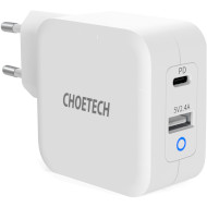 Зарядное устройство CHOETECH PD8002 65W USB-C, USB-A, PD3.0, QC3.0 GaN Wall Charger White