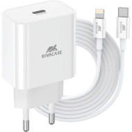 Зарядное устройство RIVACASE Rivapower PS4101 WD5 1xUSB-C, PD3.0, QC3.0, 20W White w/Type-C to Lightning cable