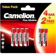 Батарейка CAMELION Plus Alkaline AAA 6шт/уп (4+2LR03-BP)