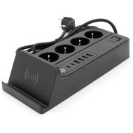 Сетевой фильтр с беспроводной зарядкой VOLTRONIC G12 Black, 4 розетки, 2xUSB-C, 4xUSB, 2м