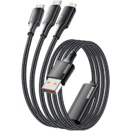 Кабель ESSAGER Simple 100W 3-in-1 Fast Charge Data Cable USB-A to Type-C + Micro-USB + Lightning 1.2м Black (EXCMTL-JJ01-P)