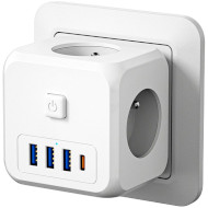 Зарядное устроство ESSAGER Magic Cube 7-in-1 3xUSB-A, 1xUSB-C, 3xWall Socket White (ECTAC-MFB02-Z)