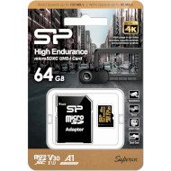 Карта памяти SILICON POWER microSDHC High Endurance 64GB UHS-I U3 V30 A1 Class 10 + SD-adapter (SP064GBSTXDV3V1HSP)