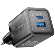 Зарядное устройство VENTION 1xUSB-C, 1xUSB-A GaN III Wall Charger 30W Black (FEQB0-EU)