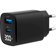 Зарядное устройство GEMBIRD 1xUSB-A, 1xUSB-C, PD+QC3.0 30W Black (TA-UC-PDQC30LCD-BK-01)