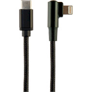 Кабель CABLEXPERT Angled Cotton Braided Lightning/CM Cable 0.2м Black (CC-USB2-CMLML-0.2M)