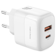 Зарядное устройство XO L138 1xUSB-C, 1xUSB-A, QC3.0, PD30W White (L138_WHITE)