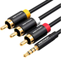 Кабель VENTION mini-jack 3.5 мм - 3RCA 1.5м Black (VAB-R07-B150)