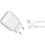 Зарядное устройство XO L78 2xUSB-A, 2.4A White w/Lightning cable (L78-L-WH)