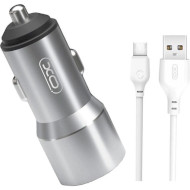 Автомобильное зарядное устройство XO TZ09 2xUSB-A, 2.4A Car Charger Gray w/Type-C cable (XO-TZ09T-GR)