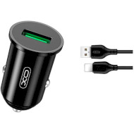 Автомобильное зарядное устройство XO TZ12 1xUSB-A, QC3.0, 18W Car Charger Black w/Lightning cable (TZ12-L-BK)