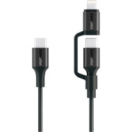 Кабель PROMATE PowerLink-CCi 2-in-1 USB-C to Lightning/USB-C 1.2м Black