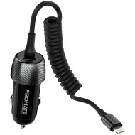 Автомобильное зарядное устройство PROMATE PowerDrive-33PDI 1xUSB-C, 33W Quick Charging Car Black w/Lightning cable