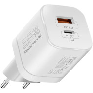 Зарядное устройство PROMATE PowerPort-33 1xUSB-A, 1xUSB-C, QC3.0, PD3.0, 33W GaNFast White