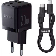 Зарядное устройство BASEUS Palm Fast Charger C+U 20W EU Black w/Type-C cable (P10111608113-01)