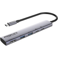 Порт-репликатор PROMATE LinkHub-5X 5-in-1 4K@60Hz Multi-Function High-Speed USB-C Hub with 100W Power Delivery Gray