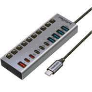 USB-хаб с выключателями PROMATE GegaHub-5G 10-in-1 High Speed Multi-Port 5Gbps Data & Charging Hub Gray