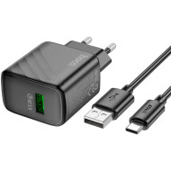 Зарядное устройство HOCO CS21A Rich 1xUSB-A, QC3.0 Black w/Type-C cable (6942007609906)