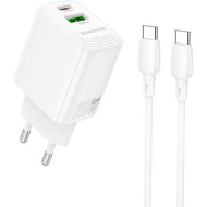 Зарядное устройство BOROFONE BN27 Fuente GaN 1xUSB-C, 1xUSB-A, PD20W, QC3.0 White w/Type-C cable