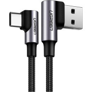Кабель UGREEN US176 Angled USB 2.0 to Angled USB Type-C Cable Nickel Plating Aluminum Shell 3A 3м Black (70875)