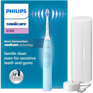 Электрическая зубная щётка PHILIPS Sonicare 6100 series Light Blue + дорожный футляр (HX7406/02)