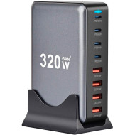 Зарядное устройство ESSAGER Engine 320W 4xUSB-A, 4xUSB-C GaN Table Charger Black (EZC320W-QJB0G-Z)