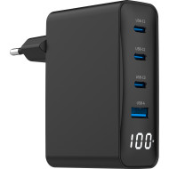Зарядное устройство GEMBIRD 1xUSB-A, 3xUSB-C, PD+QC3.0 GaN 100W Black (TA-UC-PDQC100LCD-01-BK)