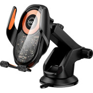 Автодержатель с беспроводной зарядкой HOCO HW34 Blue Whale 3-axis Linkage Wireless Fast Charging Car Holder Center Console Black