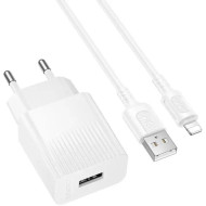 Зарядное устройство BOROFONE BAS71A Source 1xUSB-A, 2.1A White w/Lightning cable