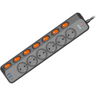 Сетевой фильтр 2E 2E-SP6M3SWBK Black, 6 розеток, 1xUSB-C, 2xUSB, 3м