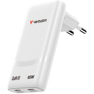 Зарядное устройство VERBATIM Fold 'n' Go GaN 65W 2xUSB-C, PD3.0 White