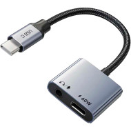 Адаптер CABLETIME USB C to 3.5mm Audio+USB C PD 60W USB-C to 3.5mm Black/Gray (CPA1G)