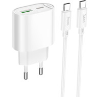 Зарядное устройство HOCO C109A Fighter 1xUSB-A, 1xUSB-C, PD20W, QC3.0 White w/Type-C cable (6942007656733)