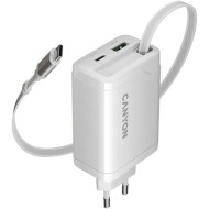 Зарядное устройство CANYON OnCharge 65RC Build-In Cable USB-C, 1xUSB-A, 1xUSB-C, 65W White (CNS-CURC65ACW)