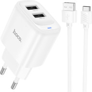 Зарядное устройство HOCO C141A Smart 2xUSB-A,10.5W White w/Type-C cable (6942007627917)