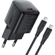 Зарядное устройство ACEFAST A118 Fast Charge Wall Charger GaN PD30W (1xUSB-C) Black w/Type-C cable