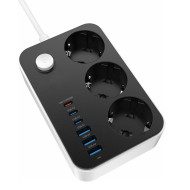 Сетевой фильтр COLORWAY CW-CHE36PDB Black, 3 розетки, 3xUSB-C, 3xUSB, 2м