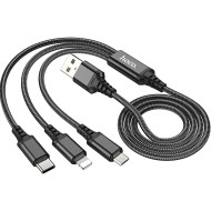 Кабель HOCO X76 3-in-1 Super USB to Lightning+Micro+Type-C 2A 1м Black