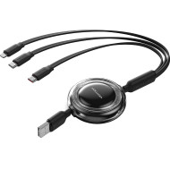 Кабель VENTION 3-in-1 USB-A to Dual Type-C/Lightning Retractable Charging Cable 1.1м Black (TRJBBE)