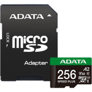 Карта памяти ADATA microSDXC Speed Plus 256GB UHS-I U3 V30 A2 Class 10 + SD-adapter (UD256GUI3V30A2SP-RA1)