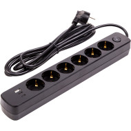 Сетевой фильтр POWERPLANT YS-N6086/3c Black, 6 розеток, 2xUSB-C, 1xUSB, 3м (EX610662)